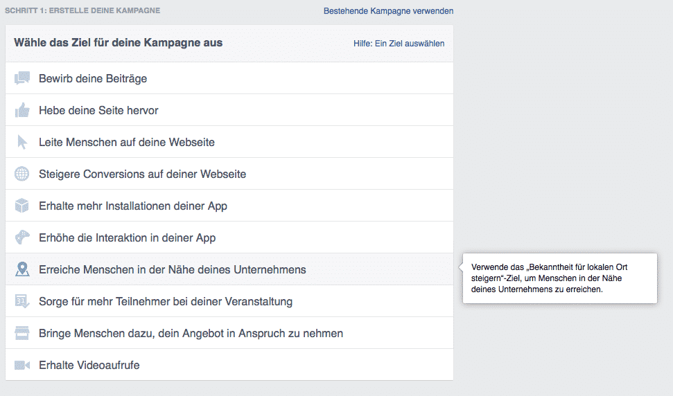 Ortsabhängige Facebookwerbung